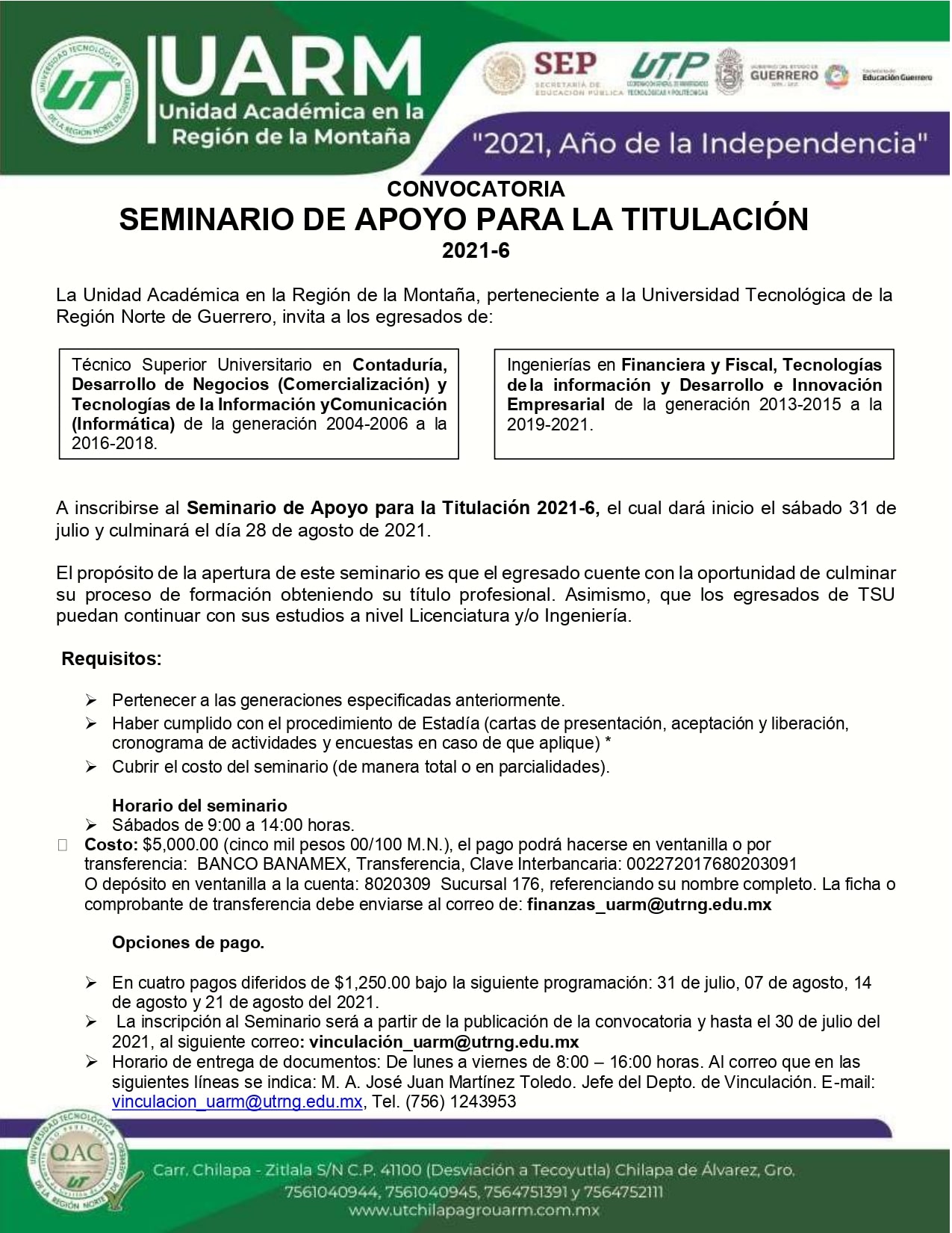 Convocatoria de Apoyo a la Titulación TSU e Ingenierías